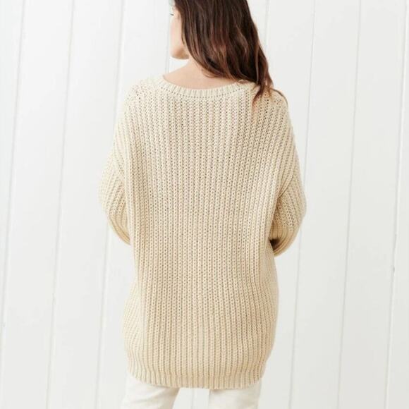Jenni Kayne Cotton Cabin Sweater In Cream Long Sleeve Crewneck Size Large - Picture 7 of 10